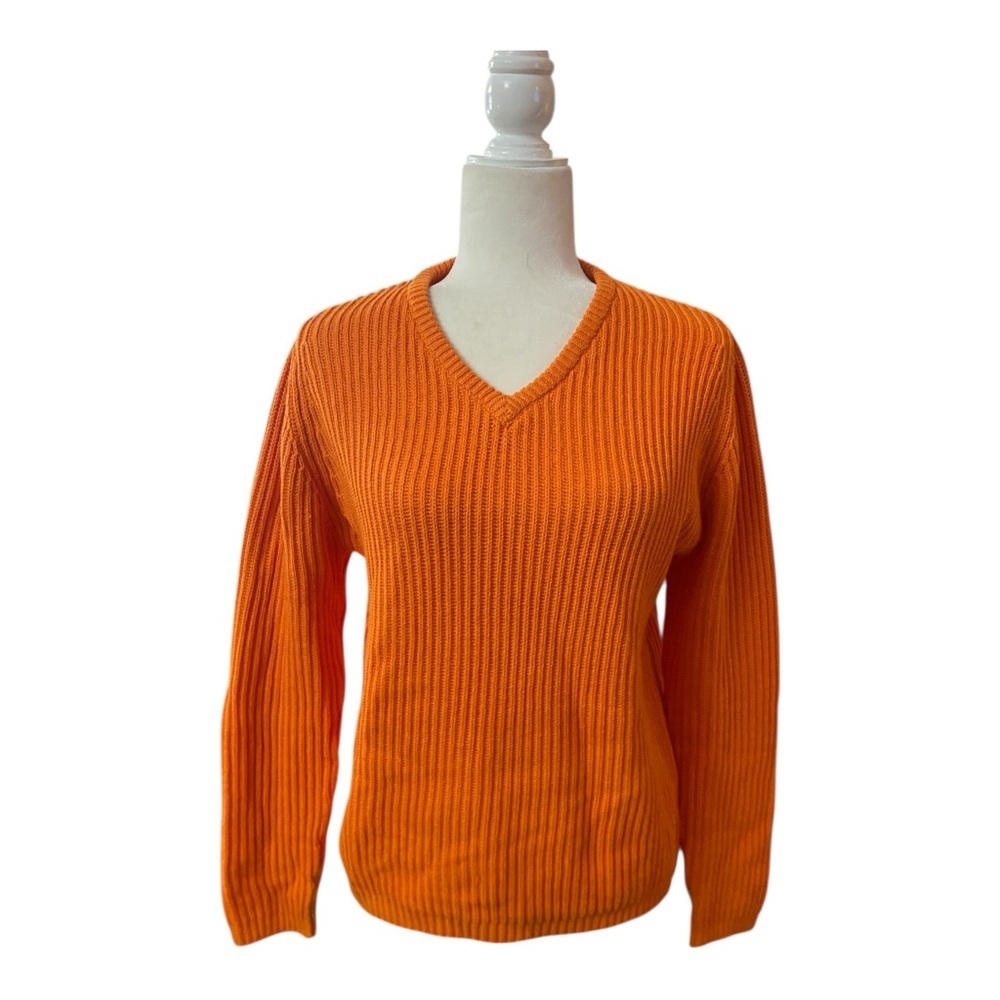 L.L. Bean Womens 100% Cotton Orange Vintage Fisherman Sweater Ribbed